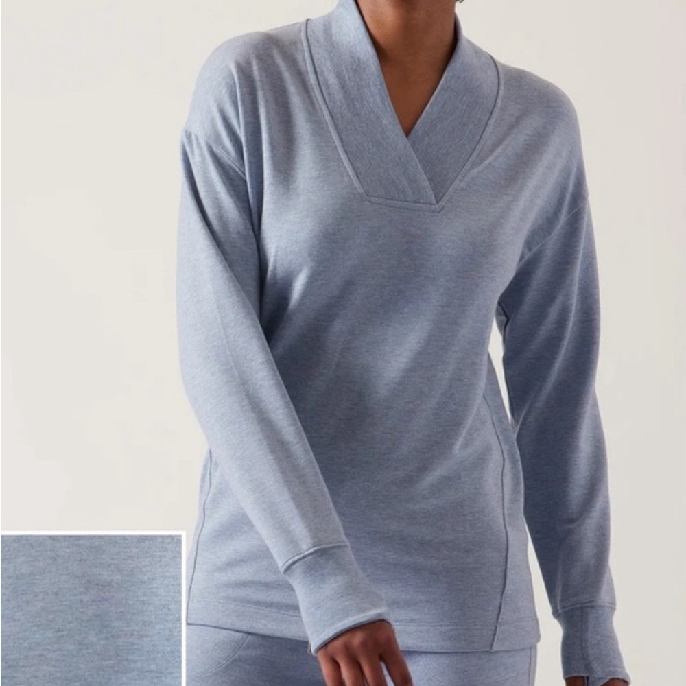 Athleta Clarity V Neck Sweater | Heron Blue Heather